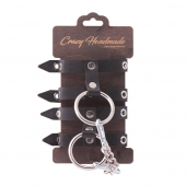 Черные однослойные наручники из натуральной кожи - Crazy Handmade - купить с доставкой в Подольске