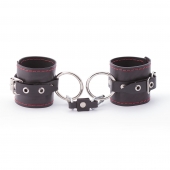 Черные однослойные кожаные наручники с контрастной строчкой - Crazy Handmade - купить с доставкой в Подольске