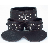 Набор БДСМ-аксессуаров из мягкой кожи черного цвета - БДСМ Арсенал - купить с доставкой в Подольске