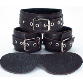 Набор БДСМ-аксессуаров из мягкой кожи черного цвета - БДСМ Арсенал - купить с доставкой в Подольске