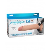 Телесный полый страпон на черных ремнях Hollow Silicone Strap-on - 17,8 см. - Pipedream - купить с доставкой в Подольске