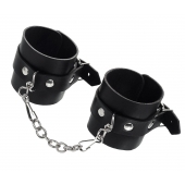 Черные однослойные наручники из натуральной кожи с цепочкой - Pecado - купить с доставкой в Подольске
