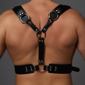 Черная кожаная мужская портупея с регулируемыми ремешками - Crazy Handmade - купить с доставкой в Подольске