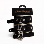 Черные скругленные наручники с мягкой бежевой подкладкой - Crazy Handmade - купить с доставкой в Подольске