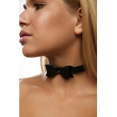 Черный кожаный однослойный чокер с бабочкой - Crazy Handmade - купить с доставкой в Подольске