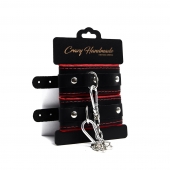 Черные наручники с красной подкладкой, строчками и скругленными ремешками - Crazy Handmade - купить с доставкой в Подольске