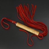 Красная велюровая плеть с деревянной рукоятью - 44 см. - Sitabella - купить с доставкой в Подольске