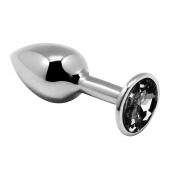 Серебристая анальная втулка с черным кристаллом Mini Metal Butt Plug Size S - 7 см. - Adrien Lastic