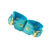 Голубые двуслойные кожаные наручники-браслеты - Pecado - купить с доставкой в Подольске