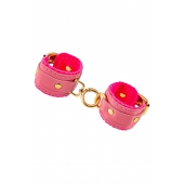 Розовые двуслойные кожаные наручники-браслеты - Pecado - купить с доставкой в Подольске