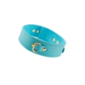 Голубой кожаный однослойный ошейник с прошивкой - Pecado - купить с доставкой в Подольске