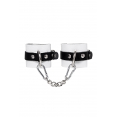 Бело-черные кожаные наручники с одним ремешком с люверсами - Pecado - купить с доставкой в Подольске