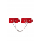 Красные кожаные узкие оковы со скруглёнными углами - Pecado - купить с доставкой в Подольске