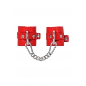 Красные мягкие кожаные наручники с люверсами - Pecado - купить с доставкой в Подольске