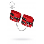 Красно-черные мягкие оковы с двумя ремешками с люверсами - Pecado - купить с доставкой в Подольске