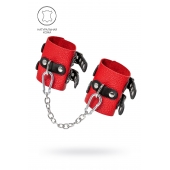 Красно-черные мягкие наручники с двумя ремешками с люверсами - Pecado - купить с доставкой в Подольске