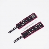 Черно-розовые кожаные наручники с розовой строчкой - Crazy Handmade - купить с доставкой в Подольске