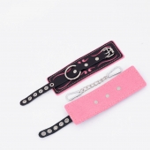 Черно-розовые кожаные наручники с розовой строчкой - Crazy Handmade - купить с доставкой в Подольске
