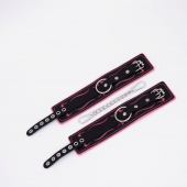 Черно-розовые кожаные оковы с розовой строчкой - Crazy Handmade - купить с доставкой в Подольске