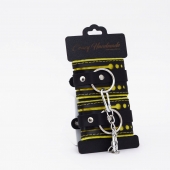 Черно-желтые кожаные наручники с жёлтой строчкой - Crazy Handmade - купить с доставкой в Подольске