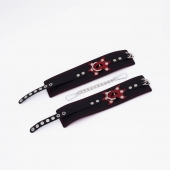 Черные кожаные оковы с красным декором и строчкой - Crazy Handmade - купить с доставкой в Подольске