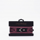 Черно-розовый кожаный ошейник с розовой строчкой - Crazy Handmade - купить с доставкой в Подольске