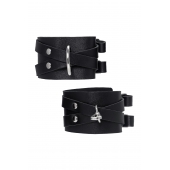 Черные кожаные оковы с двумя перекрёстными ремешками - Pecado - купить с доставкой в Подольске