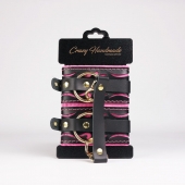 Черные кожаные оковы с розовой строчкой - Crazy Handmade - купить с доставкой в Подольске