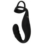 Черное эрекционное кольцо со стимуляцией промежности и анальной пробкой Cock Ring with RC Prostate Plug - Orion - в Подольске купить с доставкой