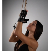 Черные высокие кожаные наручники для подвешивания - Crazy Handmade - купить с доставкой в Подольске