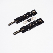 Черные кожаные наручники с узорами и золотистой фурнитурой - Crazy Handmade - купить с доставкой в Подольске