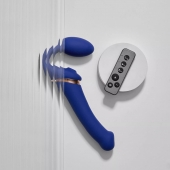 Синий безремневой страпон Multi Orgasm Bendable Strap-On size L с клиторальной стимуляцией - Strap-on-me - купить с доставкой в Подольске