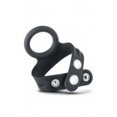 Черное эрекционное кольцо с подхватом мошонки на кнопках VS6 - Blush Novelties - в Подольске купить с доставкой