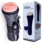 Телесный мастурбатор-вагина в черной колбе с вибрацией - Boys of Toys - в Подольске купить с доставкой