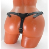 Черные кожаные трусики со штырьком для насадок - БДСМ Арсенал - купить с доставкой в Подольске