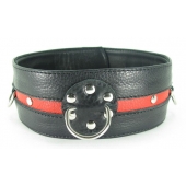 Черно-красный кожаный ошейник увеличенного размера с кольцом - БДСМ Арсенал - купить с доставкой в Подольске