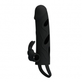 Чёрная насадка с клиторальным вибростимулятором и закрытой головкой - 14 см. - Baile - в Подольске купить с доставкой