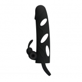 Чёрная насадка с клиторальным вибростимулятором и закрытой головкой - 14 см. - Baile - в Подольске купить с доставкой