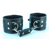 Чёрные кожаные наручники с крупной строчкой - БДСМ Арсенал - купить с доставкой в Подольске
