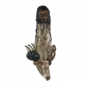 Дымчатая удлиняющая насадка с вибрацией и отростком для преданусного массажа - Baile - в Подольске купить с доставкой