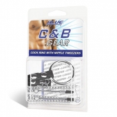 Кольцо на пенис с зажимами на соски 100% PVC STRAP WITH METAL SNAP - BlueLine - в Подольске купить с доставкой