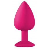 Большая розовая анальная пробка Emotions Cutie Large с чёрным кристаллом - 10 см. - Lola Games - купить с доставкой в Подольске