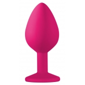 Средняя розовая анальная пробка Emotions Cutie Medium с чёрным кристаллом - 8,5 см. - Lola Games - купить с доставкой в Подольске