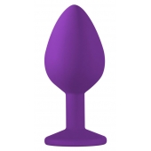 Средняя фиолетовая анальная пробка Emotions Cutie Medium с голубым кристаллом - 8,5 см. - Lola Games - купить с доставкой в Подольске