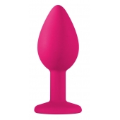 Малая розовая анальная пробка Emotions Cutie Small с чёрным кристаллом - 7,5 см. - Lola Games - купить с доставкой в Подольске