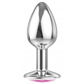 Малая серебристая анальная пробка Diamond Pink Sparkle Small с розовым кристаллом - 7 см. - Lola Games - купить с доставкой в Подольске