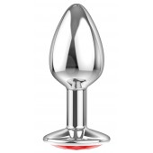 Малая серебристая анальная пробка Diamond Red Sparkle Small с красным кристаллом - 7 см. - Lola Games - купить с доставкой в Подольске