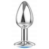 Малая серебристая анальная пробка Diamond Light blue Sparkle Small с голубым кристаллом - 7 см. - Lola Games - купить с доставкой в Подольске
