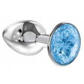Малая серебристая анальная пробка Diamond Light blue Sparkle Small с голубым кристаллом - 7 см. - Lola Games - купить с доставкой в Подольске