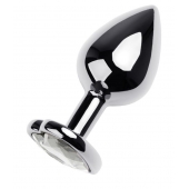 Серебристая анальная пробка с прозрачным кристаллом-сердцем - 8 см. - ToyFa - купить с доставкой в Подольске